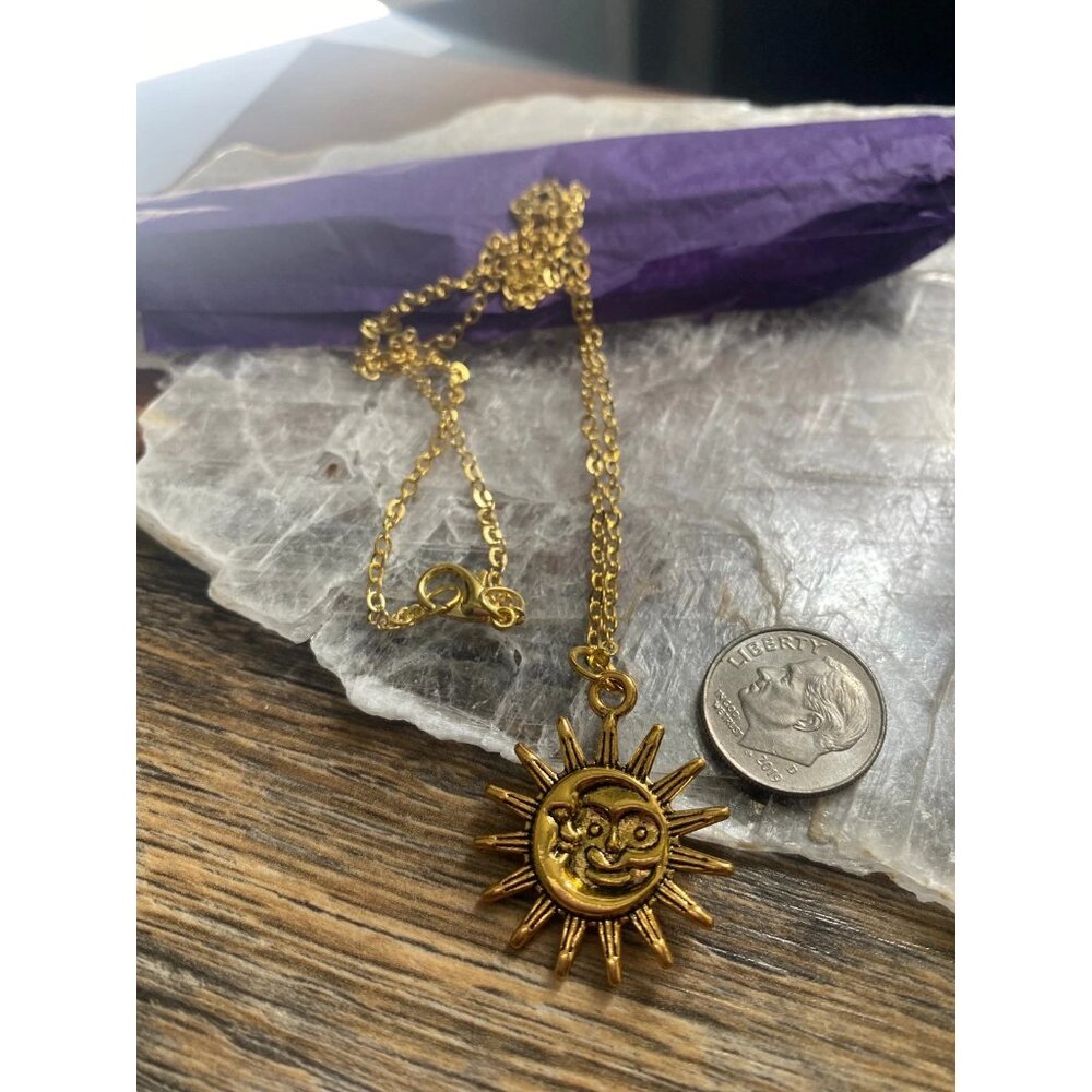 Gold Boho Moon Sun Pendant Necklace
